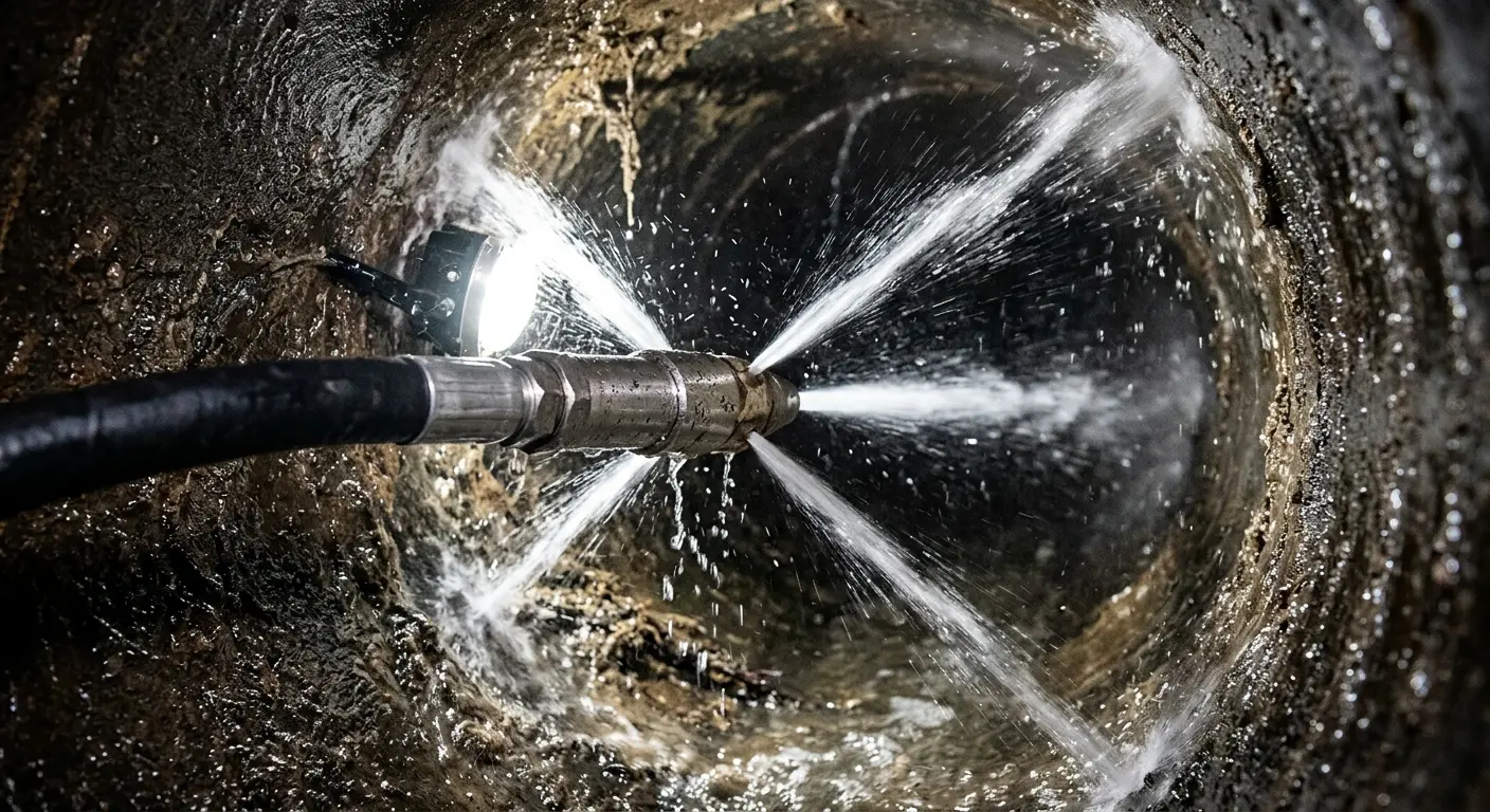 High-pressure hydro jetting nozzle cleaning sewer pipe for Trenchless Sewer Repair in Norway